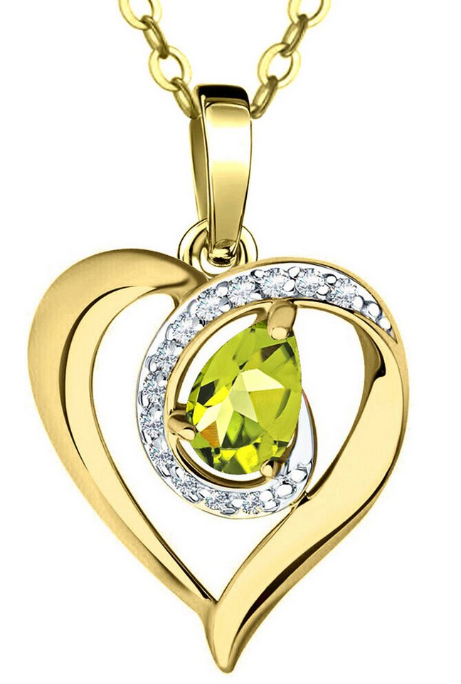 Limana Herzkette Edelstein Peridot grün Silber 925 Gold Damen Kette mit Herz-Anhänger (inkl. Herz Geschenkdose und Tasche), 45-50cm Damengeschenk Liebe Geschenk Idee Goldkette Edelsteinschmuck von Limana