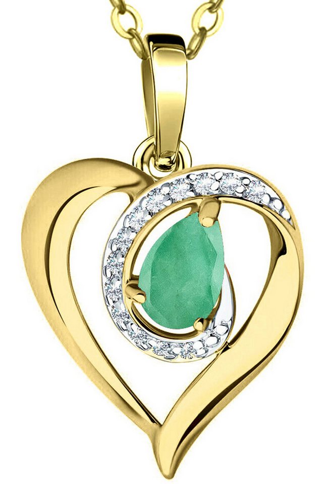 Limana Herzkette echter Smaragd 925 Silber Goldkette vergoldet Damenkette Frauenkette (mit Geschenkdose und Tasche Edelstein Kette mit Herz Anhänger grün), Liebesgeschenk Liebe Geschenk für Sie Frauen Damen Freundin Mutter Oma von Limana
