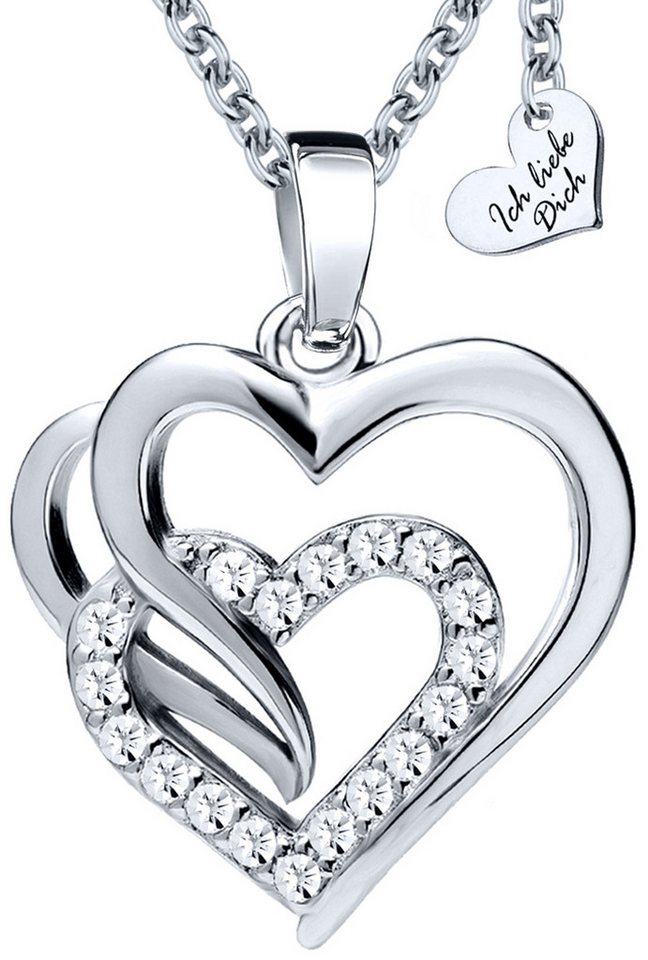 Limana Herzkette 925 Sterling Silber Zirkonia Steine Kette mit Herz Anhänger 45-50cm (inkl. Herz Geschenkdose und Tasche), Liebe Geschenk für Frauen Damen Freundin Ehefrau Idee von Limana