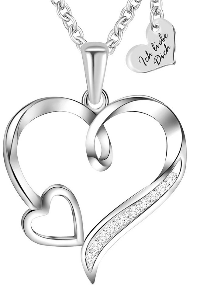 Limana Herzkette Halskette Damen Silber 925 Silberkette mit Herz-Anhänger Set (Geschenkset Damenkette Weihnachten Muttertag, Geschenke für Frauen Valentinstag Frau Freundin Mutter), Geburtstag Sie Hochzeitstag Schmuck Liebesgeschenk Liebesbeweis von Limana