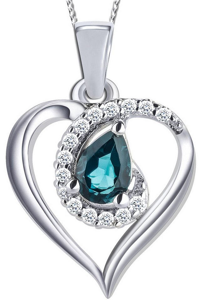 Limana Herzkette Echter London Blau Topas Edelstein 925 Silber Kette mit Herz Anhänger, Geschenk für Frauen Damen Freundin Ehefrau Liebe Liebesgeschenk von Limana