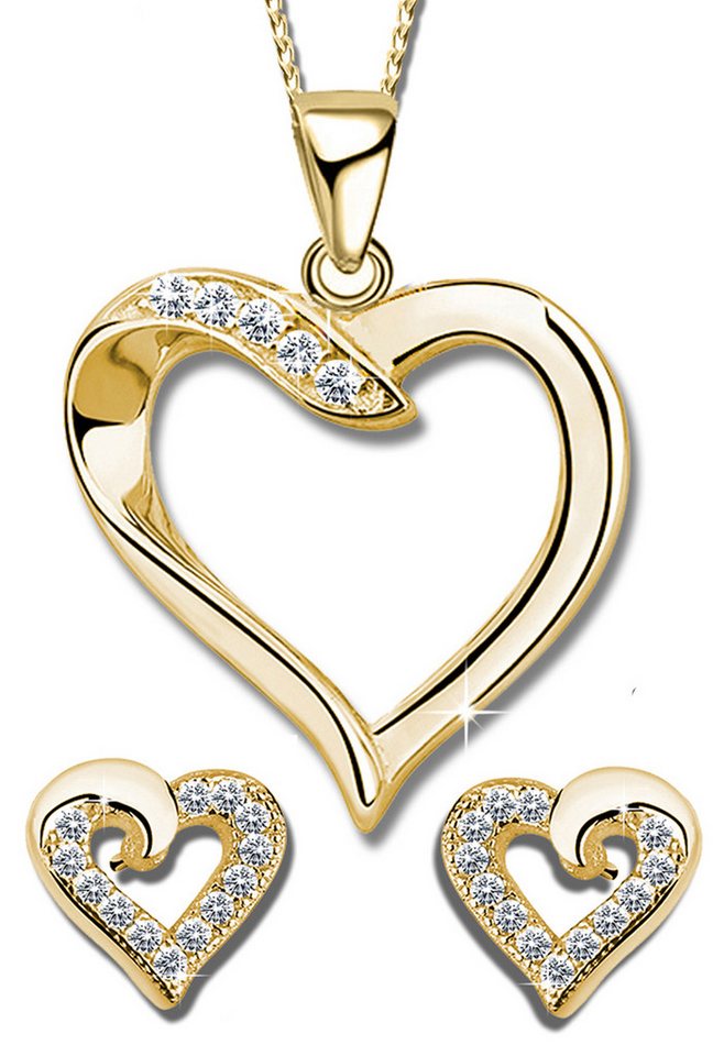 Limana Ohrring und Ketten Set Schmuckset 925 Silber Herzkette Herzohrringe Ohrstecker Gold vergoldet (inkl. Geschenkdose Halskette Herz Anhänger), Liebesgeschenk Liebe Geschenk für Sie Frauen Damen Freundin Mutter Oma von Limana
