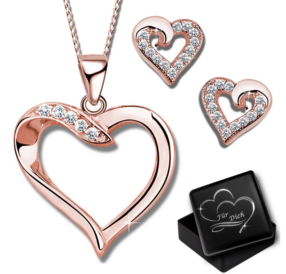 Limana Herzkette Damen Schmuckset echt 925 Sterling Silber Ohrringe Kette mit Herz, Ich liebe Dich Geschenkidee Geschenk Frauen Geschenkset von Limana