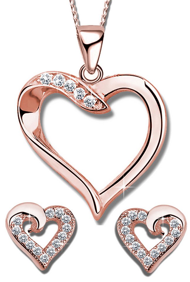 Limana Ohrring und Ketten Set Schmuckset 925 Silber Herzkette Herzohrringe Ohrstecker Gold vergoldet (inkl. Geschenkdose Halskette Herz Anhänger), Liebesgeschenk Liebe Geschenk für Sie Frauen Damen Freundin Mutter Oma von Limana