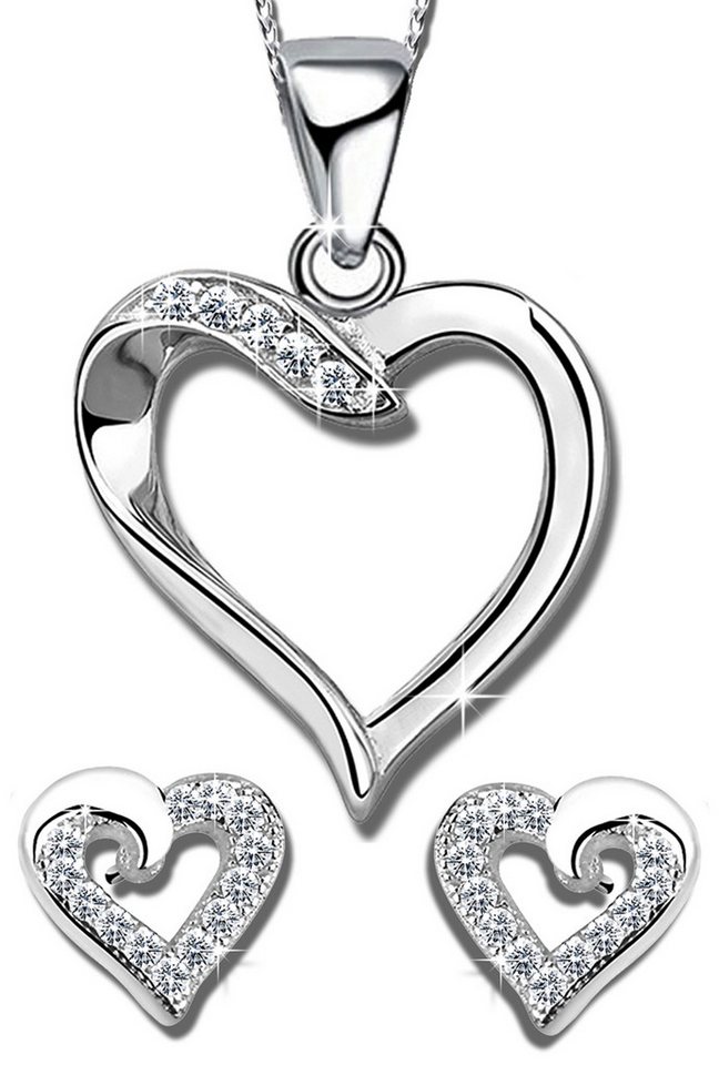 Limana Ohrring und Ketten Set Schmuckset 925 Silber Herzkette Herzohrringe Ohrstecker Gold vergoldet (inkl. Geschenkdose Halskette Herz Anhänger), Liebesgeschenk Liebe Geschenk für Sie Frauen Damen Freundin Mutter Oma von Limana