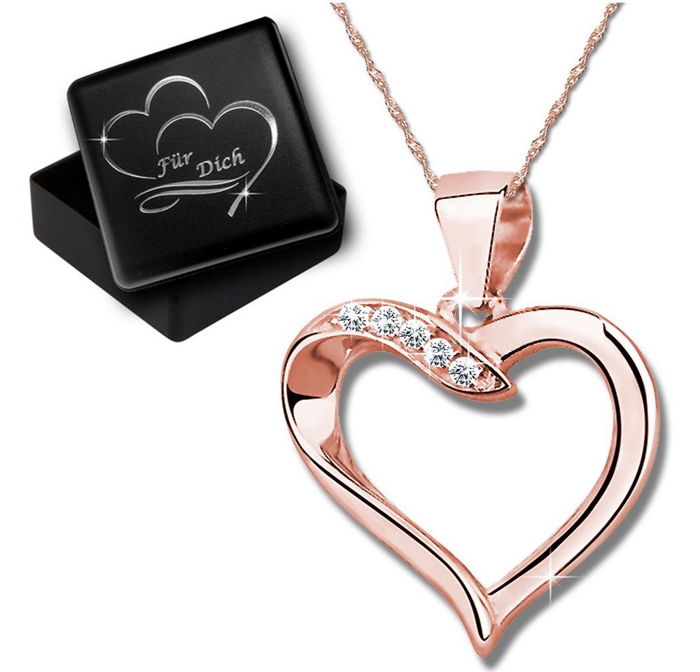 Limana Herzkette echt 925 Sterling Silber Kette mit Herz Anhänger, Liebe Geschenk Idee Rosegold Rotgold von Limana