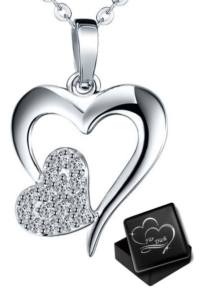 Limana Herzkette Damen Frauen Geschenk 925 Silber Kette mit Herz-Anhänger Zirkonia, Zirkonia Geschenk Idee Liebe von Limana