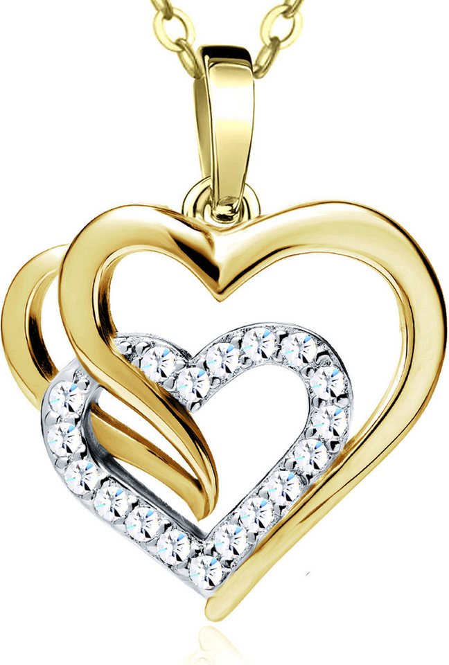 Limana Herzkette Halskette für Damen echt 925 Silber Kette mit Herz Anhänger gold (inkl. Geschenkdose), Frauen Damen Ehefrau Freundin Geschenk Idee Liebe vergoldete Goldkette von Limana