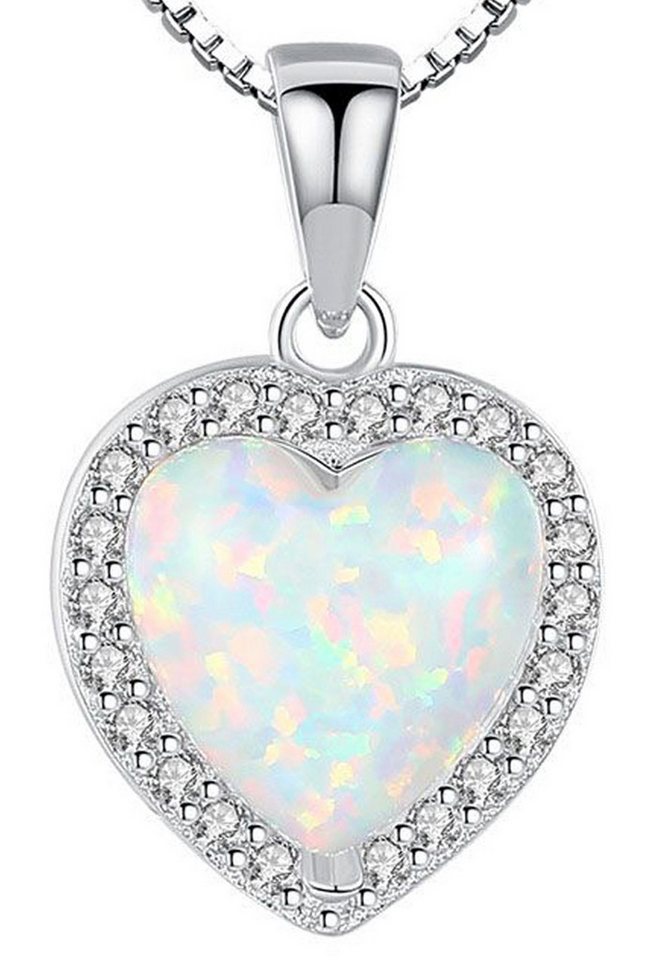 Limana Herzkette echt 925 Sterling Silber Opal Anhänger Herz mit Kette 40-45cm, Liebe Freundin jugendliche Mädchen Frauen Damen Geschenk Idee Liebesgeschenk von Limana