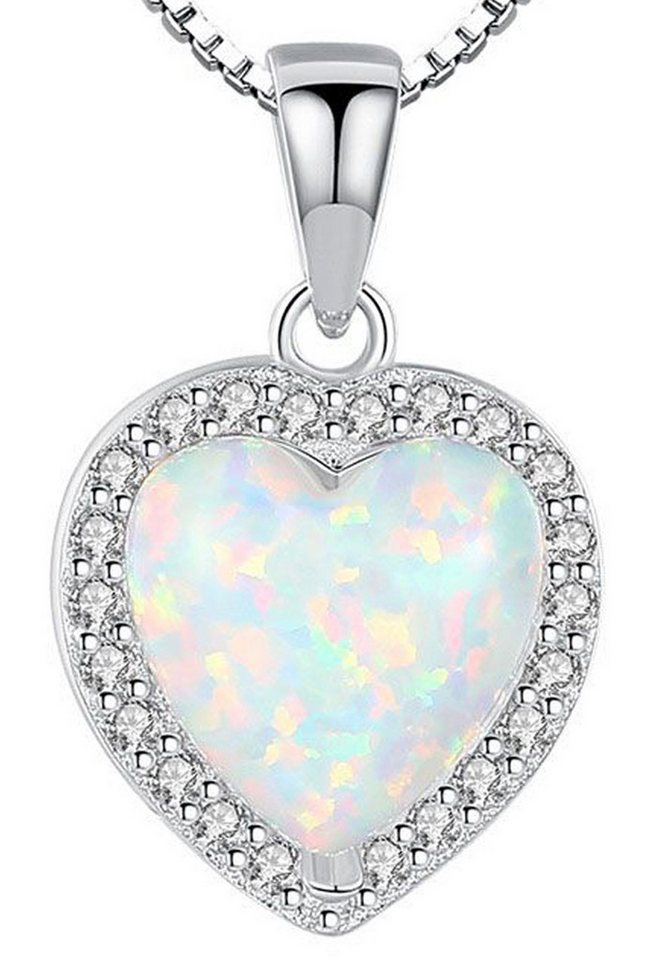Limana Herzkette 925 Sterling Silber Kette mit Herz Anhänger 40-45cm künstlicher Opal, Liebe Geschenk für Frauen Damen Ehefrau Freundin Idee Liebesgeschenk von Limana