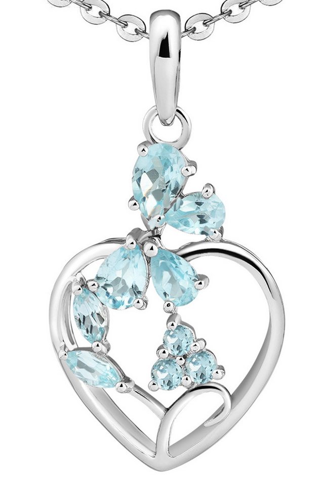 Limana Herzkette echte Edelsteine blau Topas 925 Sterling Silber Kette mit Herz 50cm (inkl. Herz Geschenkdose und Tasche), Kette für jeden Tag Anhänger Frauen Geschenk Echtschmuck von Limana