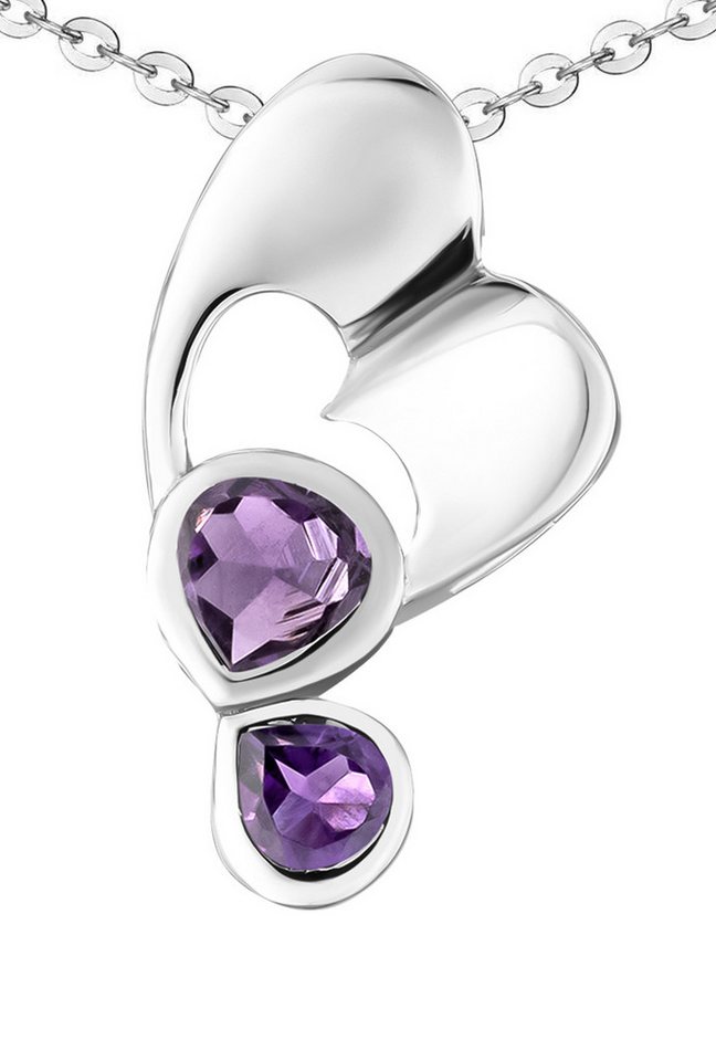 Limana Herzkette echte Edelsteine lila Amethyst 925 Sterling Silber Kette mit Herz (inkl. Herz Geschenkdose und Tasche), Anhänger 50cm Silberkette Frauen Geschenk Damenschmuck Echtschmuck von Limana