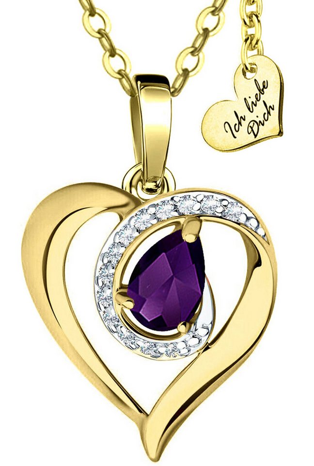 Limana Herzkette echter Amethyst Edelstein Kette mit Herz Anhänger 925 Silber gold lila (Geschenkdose und Tasche 925er Sterlingsilber vergoldete Goldkette), Liebesgeschenk Liebe Geschenk Set für Sie Frauen Damen Freundin Mutter von Limana