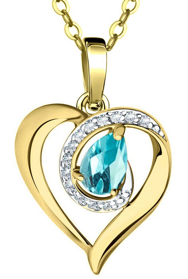 Limana Herzkette echter Apatit blau 925 Silber Goldkette vergoldet Damenkette 45-50cm (mit Geschenkdose und Tasche Frauenkette Kette Herz Anhänger Edelstein), Liebesgeschenk Liebe Geschenk für Sie Frauen Damen Freundin Mutter Oma von Limana