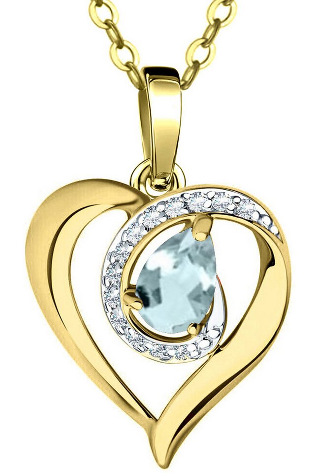 Limana Herzkette echter Aquamarin blau 925 Silber Goldkette vergoldet Damenkette (mit Geschenkdose und Tasche Frauenkette Kette Herz Anhänger Edelstein), Liebesgeschenk Liebe Geschenk für Sie Frauen Damen Freundin Mutter Oma von Limana