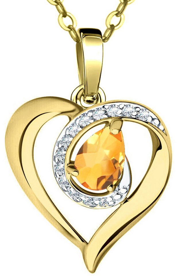 Limana Herzkette echter Citrin gelb 925 Silber gold Anhänger Herz Kette Damen (Weihnachtsgeschenk Hochzeitstag Muttertag Sie Partnerin, mit Schmuckdose- und Tasche Edelstein Jahrestag Geburtstag Liebe), Geschenk für Ehefrau Frauen Frau Freundin Valentinstag Weihnachten von Limana