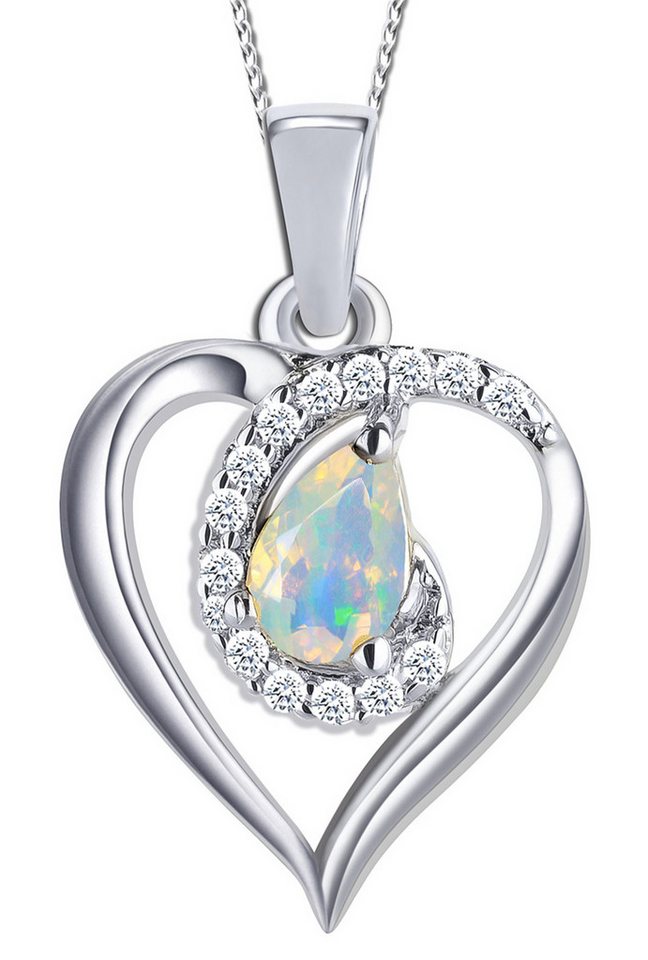 Limana Herzkette echter Edelstein Äthiopischer Opal Herz Anhänger 925 Silber (inkl. Geschenkdose), Liebesgeschenk Liebe Geschenk für Frauen Damen Ehefrau Freundin Mutter von Limana