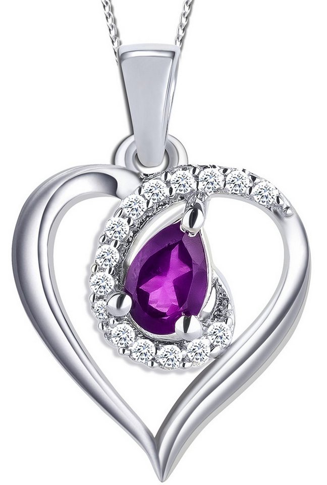 Limana Herzkette echter Edelstein Lila Amethyst 925 Sterling Silber Herz Kette mit Anhänger, Halskette Liebe Frauen von Limana