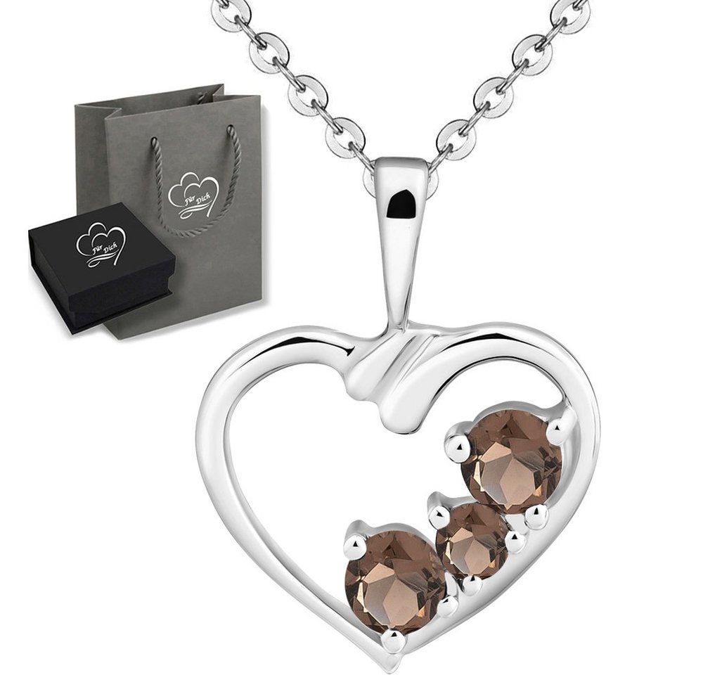 Limana Herzkette echter Edelstein Rauchquarz 925 Sterling Silber 50cm Kette mit Herz (inkl. Herz Geschenkdose und Tasche), Anhänger Frauen Damen Liebesgeschenk Liebe Geschenk Idee von Limana