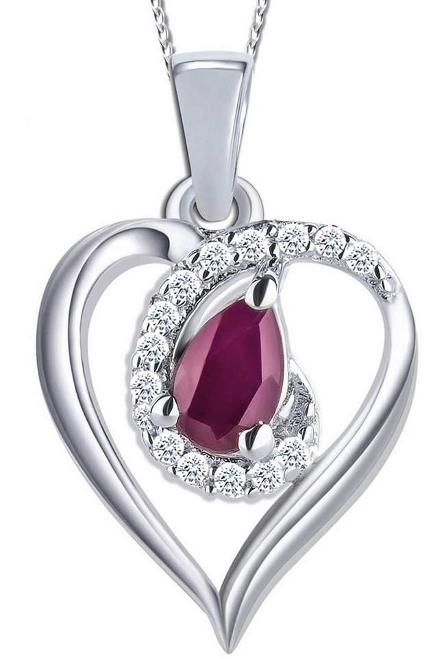 Limana Herzkette echter Edelstein Rubin 925 Silber roter Stein Kette mit Anhänger (inkl. Geschenkdose Silberkette Damenkette Frauenkette), Herz Liebe Geschenk für Frauen Damen Freundin Oma Liebesgeschenk von Limana