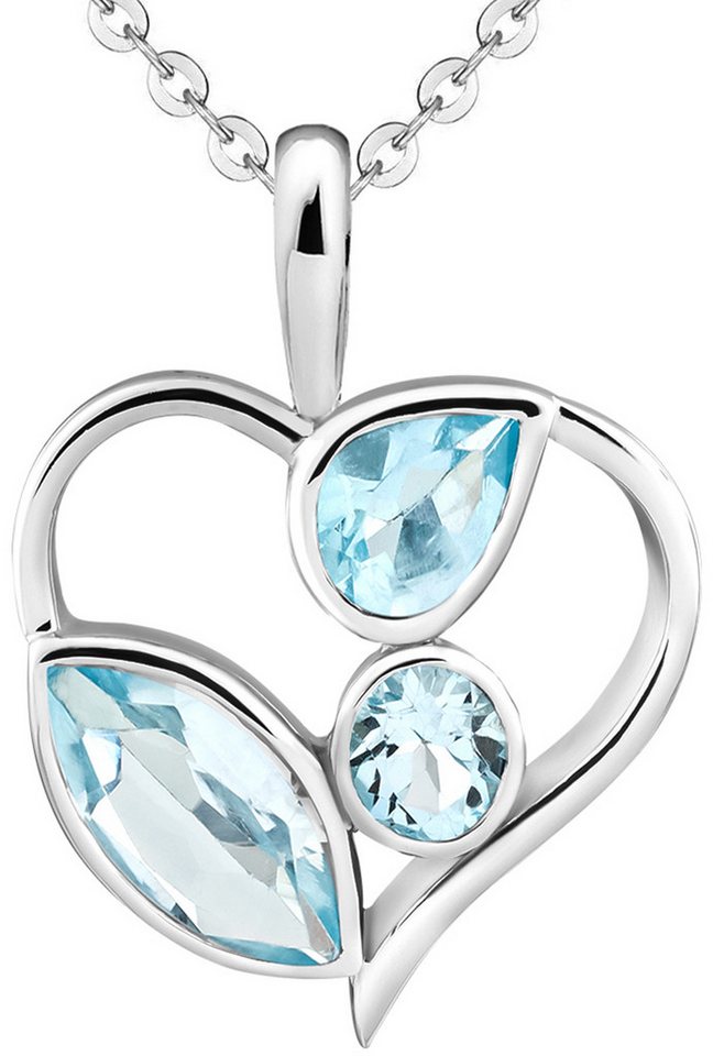 Limana Herzkette echter Edelstein blau Topas 925 Sterling Silber Kette mit Herz (inkl. Herz Geschenkdose und Tasche), Anhänger 50cm Frauen Geschenk Liebesgeschenk Liebe Geschenk Idee von Limana