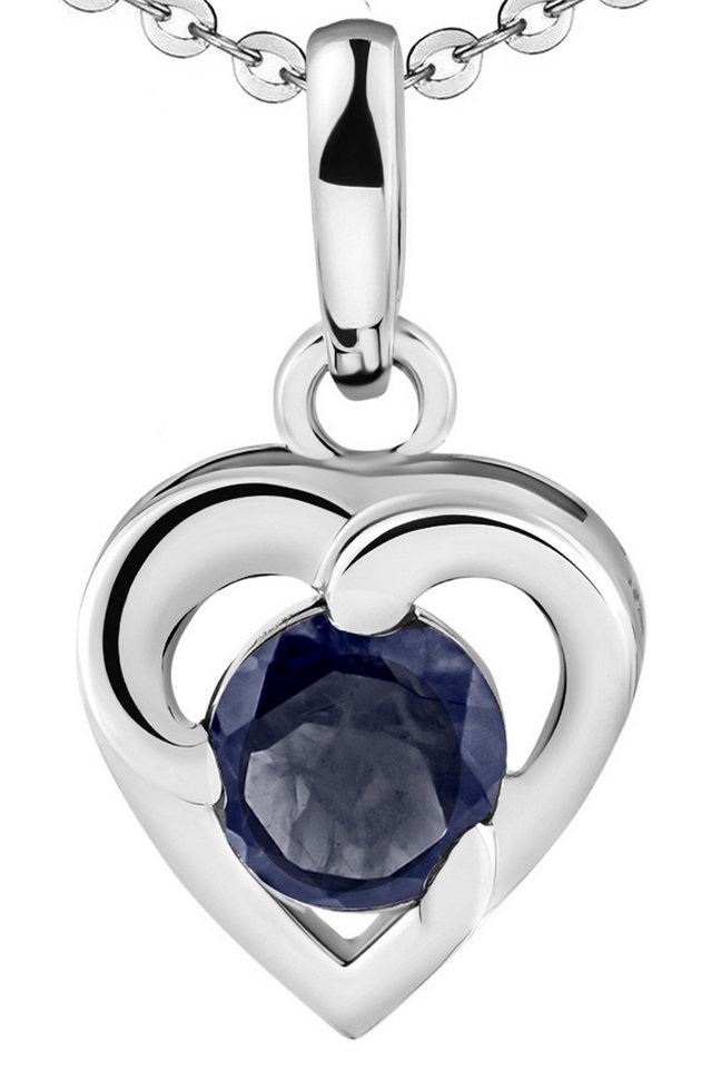 Limana Herzkette echter Edelstein blau lila Iolith 925 Sterling Silber Kette mit Herz, Anhänger 50cm Frauen Geschenk Liebesgeschenk Liebe Geschenk Idee von Limana