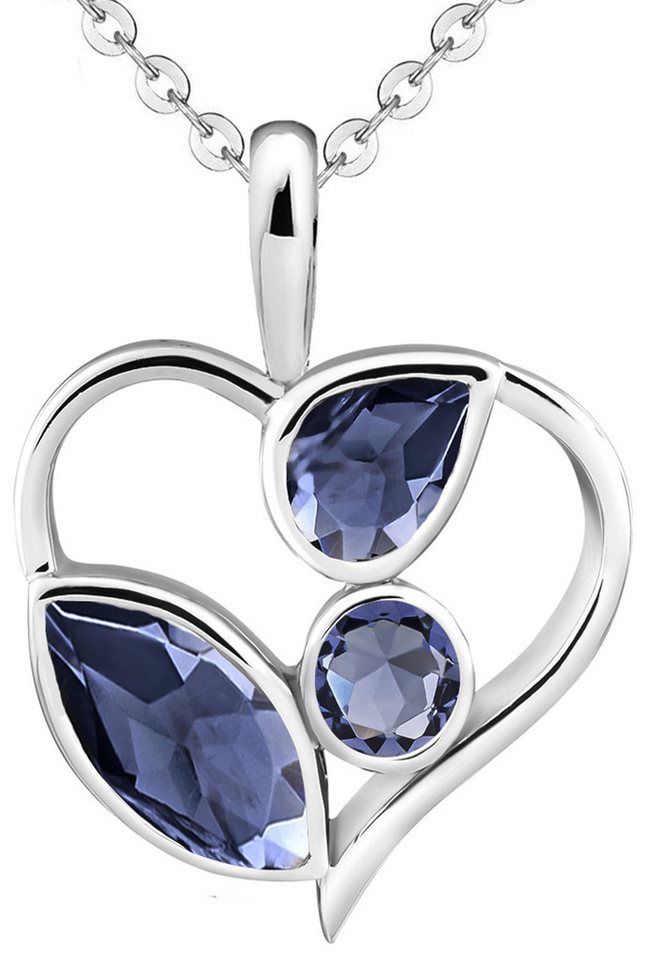 Limana Herzkette echter Edelstein blau lila Iolith 925 Sterling Silber Kette mit Herz (inkl. Herz Geschenkdose und Tasche), Anhänger 50cm Frauen Geschenk Liebesgeschenk Liebe Geschenk Idee von Limana