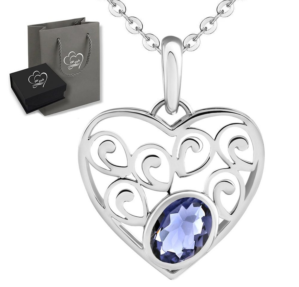 Limana Herzkette echter Edelstein blau lila Iolith 925 Sterling Silber Kette mit Herz (inkl. Herz Geschenkdose und Tasche), edler Anhänger 50cm Frauen Liebesgeschenk Liebe Geschenk Idee von Limana