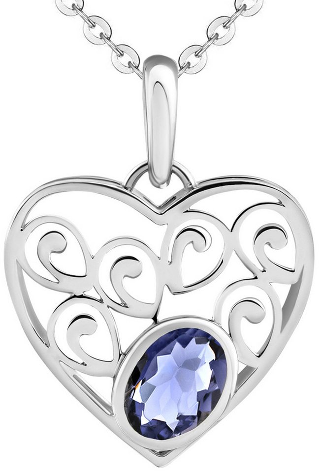 Limana Herzkette echter Edelstein blau Iolith 925 Silber Kette mit Herz Halskette (inkl. Herz Geschenkdose und Tasche), Set Liebesgeschenk Liebe Geschenk für Frauen Damen Freundin Mutter Oma von Limana
