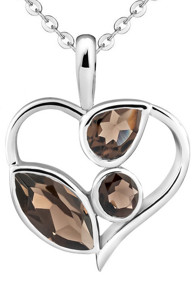 Limana Herzkette echter Edelstein Rauchquarz 925 Silber Kette mit Herz Halskette (Schmuck inkl. Geschenkdose und Tasche), Liebesgeschenk Liebe Set Geschenk für Frauen Damen Freundin Mutter Oma von Limana