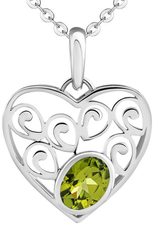 Limana Herzkette echter Edelstein grüner Peridot 925 Silber Kette mit Herz Frauenkette (inkl. Herz Geschenkdose und Tasche), Set Liebesgeschenk Liebe Geschenk für Frauen Damen Freundin Mutter Oma von Limana