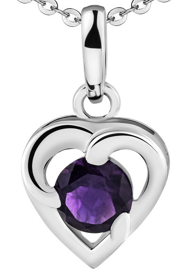 Limana Herzkette echter Edelstein lila Amethyst 925 Sterling Silber Kette mit Herz (inkl. Herz Geschenkdose und Tasche), Anhänger 50cm Frauen Geschenk Liebesgeschenk Liebe Geschenk Idee von Limana