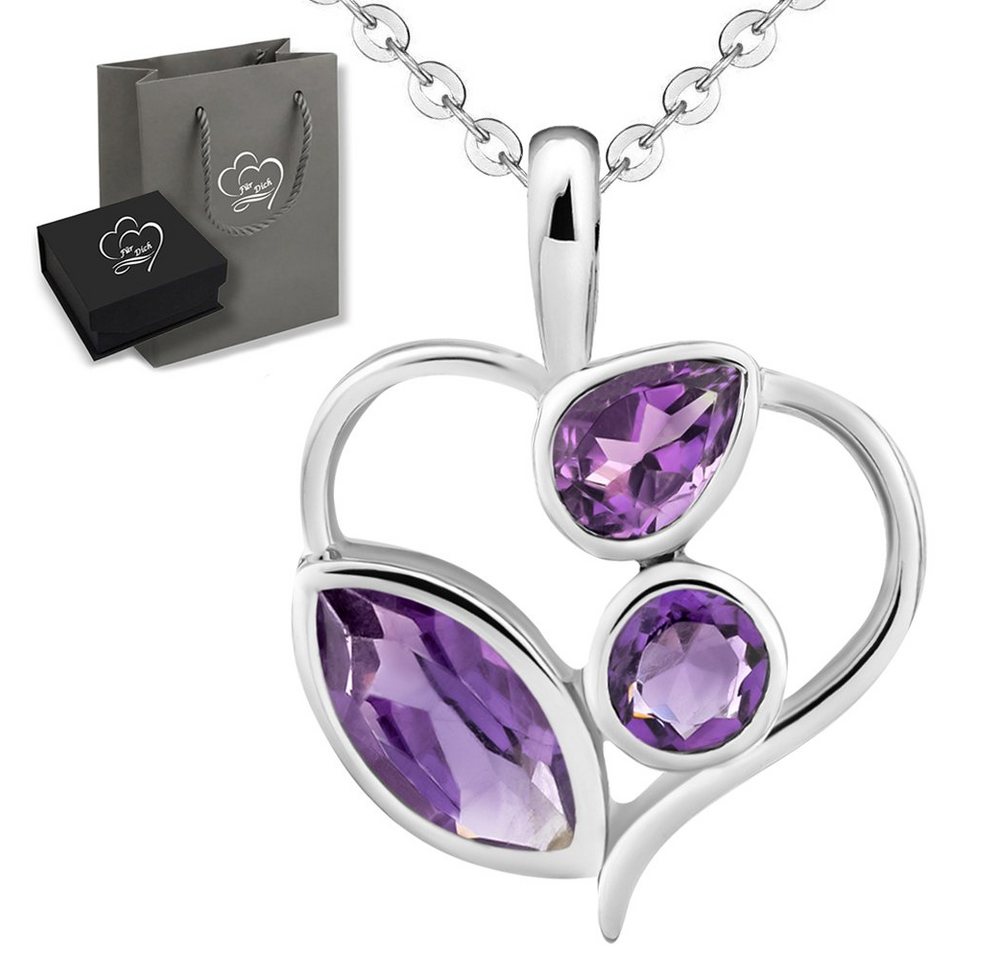 Limana Herzkette echter Edelstein lila Amethyst 925 Sterling Silber Kette mit Herz (inkl. Herz Geschenkdose und Tasche), Anhänger 50cm Frauen Geschenk Liebesgeschenk Liebe Geschenk Idee von Limana