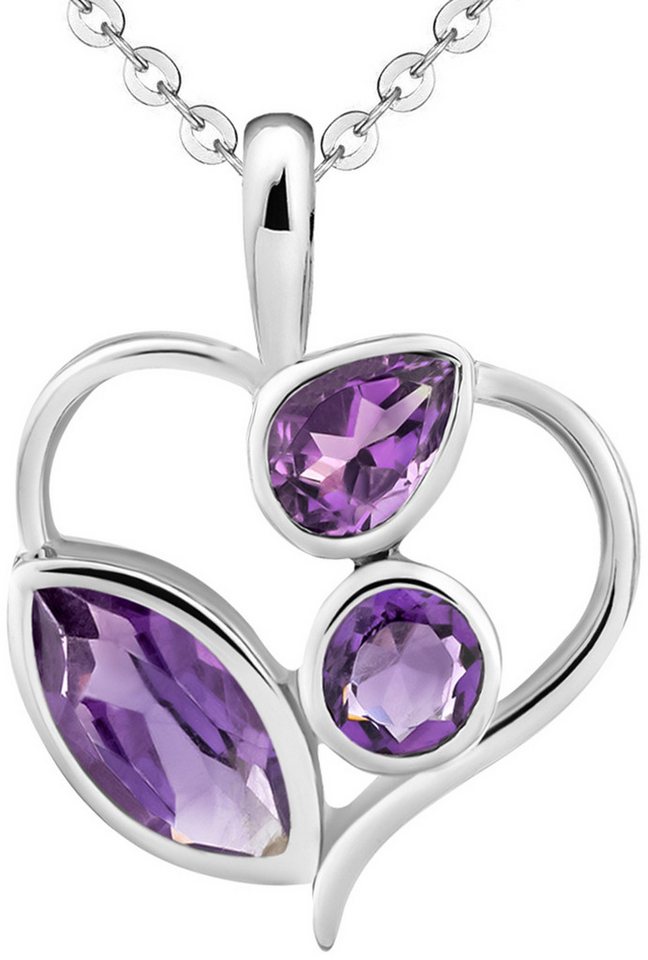 Limana Herzkette echter Edelstein lila Amethyst 925 Silber Kette mit Herz Frauenkette (inkl. Herz Geschenkdose und Tasche), Liebesgeschenk Liebe Geschenk Set für Frauen Damen Freundin Mutter Oma von Limana
