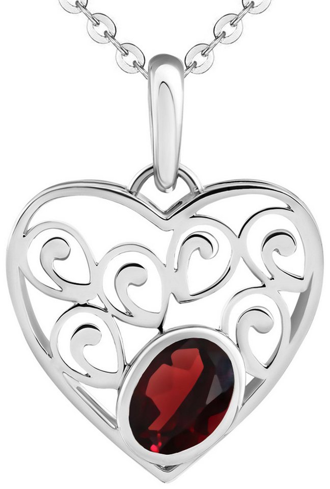 Limana Herzkette echter Edelstein roter Granat 925 Silber Kette mit Herz Frauenkette (inkl. Herz Geschenkdose und Tasche), Set Liebesgeschenk Liebe Geschenk für Frauen Damen Freundin Mutter Oma von Limana