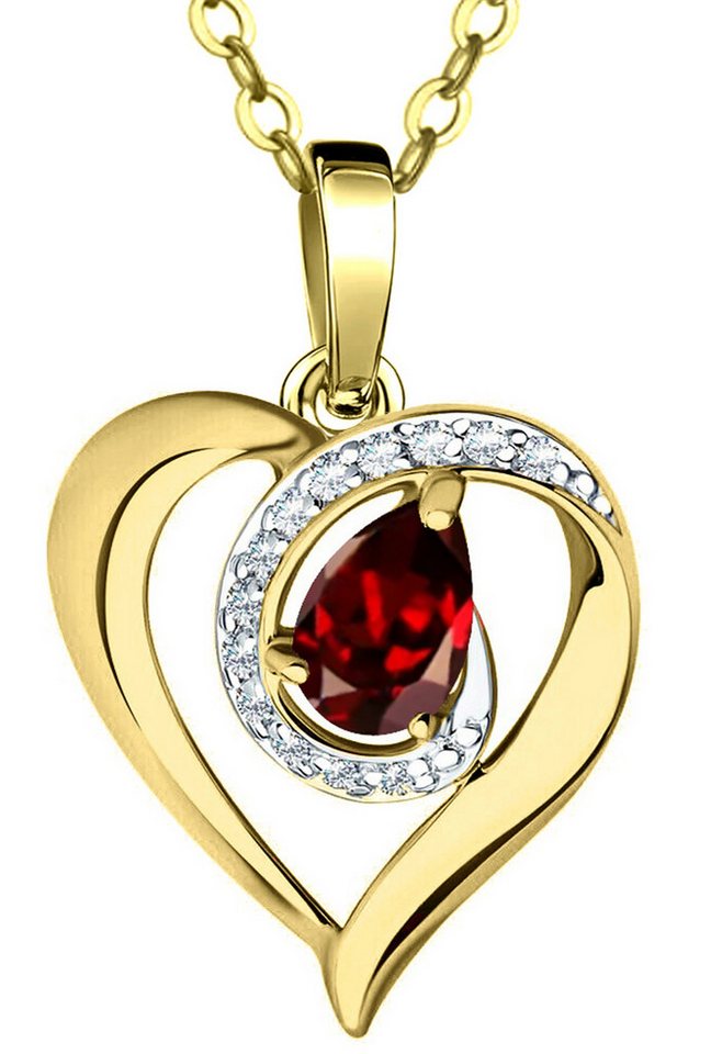 Limana Herzkette echter Granat rot Silber 925 Gold Goldkette Kette mit Herz-Anhänger (inkl. Herz Geschenkdose und Tasche), 45-50cm Damengeschenk Frauen Liebe Geschenk Idee Edelsteinschmuck von Limana