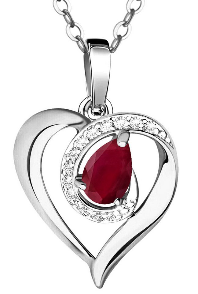 Limana Herzkette echter Rubin rot 925 Silber Silberkette Damenkette Halskette Schmuck (mit Tasche u. Dose Kette Herz Anhänger Edelstein Weihnachtsgeschenk), Liebesgeschenk Liebe Geschenk für Sie Frauen Damen Freundin Mutter Oma von Limana