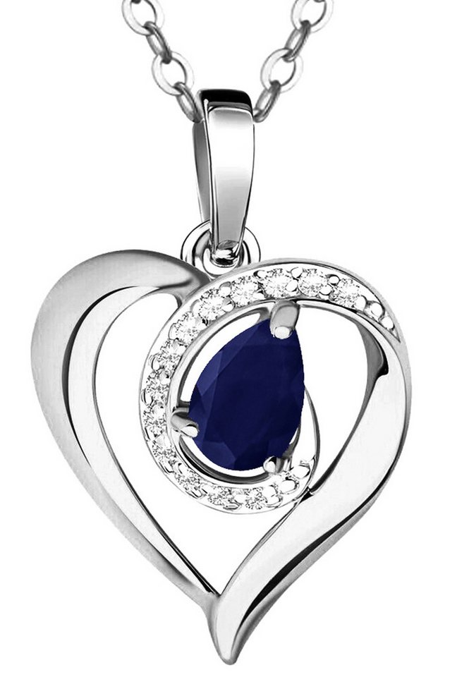 Limana Herzkette echter Saphir Edelstein blau 925 Silber Damenkette Silberkette Schmuck (mit Tasche u. Dose Frauenkette Kette Herz Anhänger Weihnachtsgeschenk), Liebesgeschenk Liebe Geschenk für Sie Frauen Damen Freundin Mutter Oma von Limana