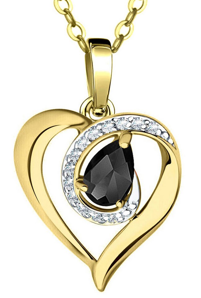 Limana Herzkette echter Saphir schwarz 925 Silber Damenkette Goldkette vergoldet (mit Geschenkdose und Tasche Frauenkette Kette Herz Anhänger Edelstein), Liebesgeschenk Liebe Geschenk für Sie Frauen Damen Freundin Mutter Oma von Limana