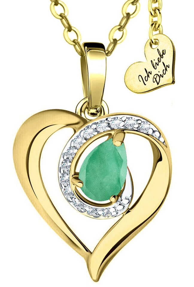Limana Herzkette echter Smaragd Kette mit Herz Anhänger 925 Silber gold grün 45-50cm (Geschenkdose und Tasche, vergoldete Goldkette), Liebesgeschenk Liebe Geschenk Set für Sie Frauen Damen Freundin Mutter von Limana