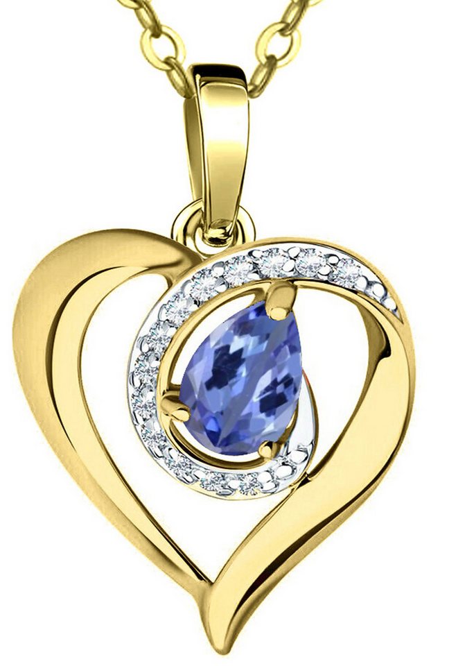 Limana Herzkette echter Tansanit Silber 925 gold Herz Kette Anhänger vergoldet (Weihnachtsgeschenk Liebesbeweis, mit Geschenkdose und Tasche Edelstein Weihnachten Muttertag Geburtstag), Liebesgeschenk Liebe Geschenk für Sie Frauen Damen Freundin Mutter von Limana