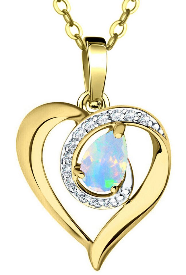 Limana Herzkette echter äthiopischer Opal 925 Silber Damenkette Goldkette vergoldet (mit Geschenkdose und Tasche Frauenkette Kette Herz Anhänger Edelstein), Liebesgeschenk Liebe Geschenk für Sie Frauen Damen Freundin Mutter Oma von Limana