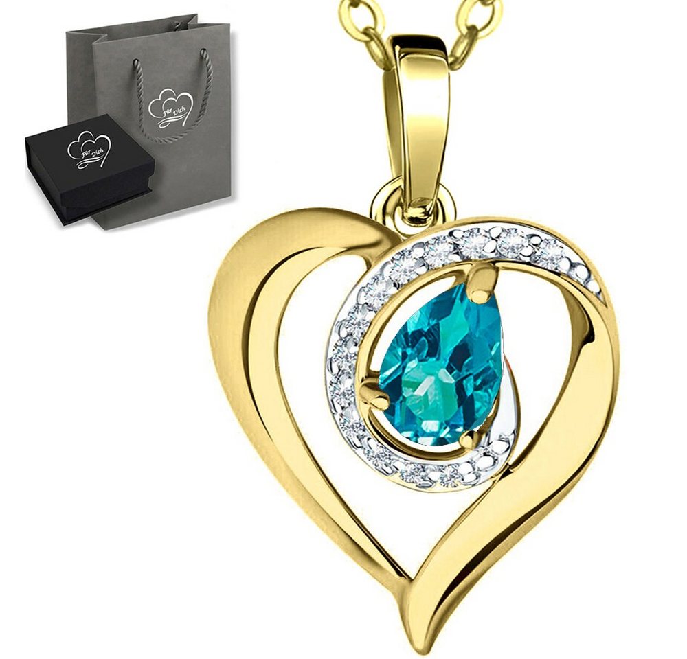 Limana Herzkette echter äthiopischer Opal blau Silber 925 Gold Kette mit Herz-Anhänger (inkl. Herz Geschenkdose und Tasche), 45-50cm Damengeschenk Liebe Geschenk Idee Goldkette Edelsteinschmuck von Limana