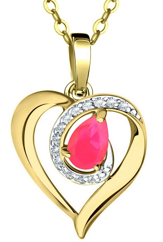 Limana Herzkette echter äthiopischer Opal pink Silber 925 Gold Kette mit Herz-Anhänger (inkl. Herz Geschenkdose und Tasche), 45-50cm Damengeschenk Liebe Geschenk Idee Goldkette Edelsteinschmuck von Limana