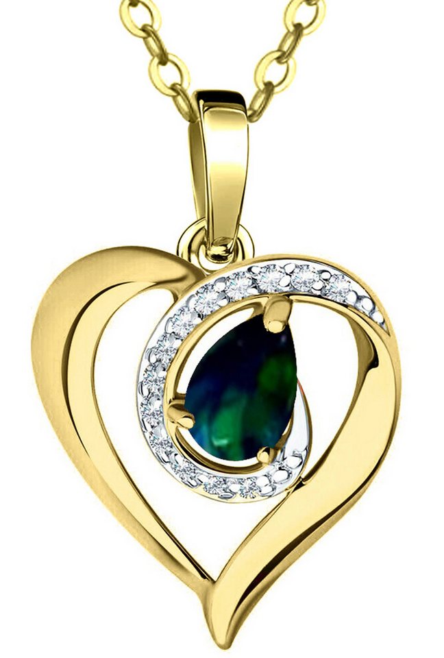Limana Herzkette echter äthiopischer Opal 925 Silber Goldkette vergoldet Damenkette (mit Geschenkdose und Tasche Frauenkette Kette Herz Anhänger Edelstein), Liebesgeschenk Liebe Geschenk für Sie Frauen Damen Freundin Mutter Oma von Limana