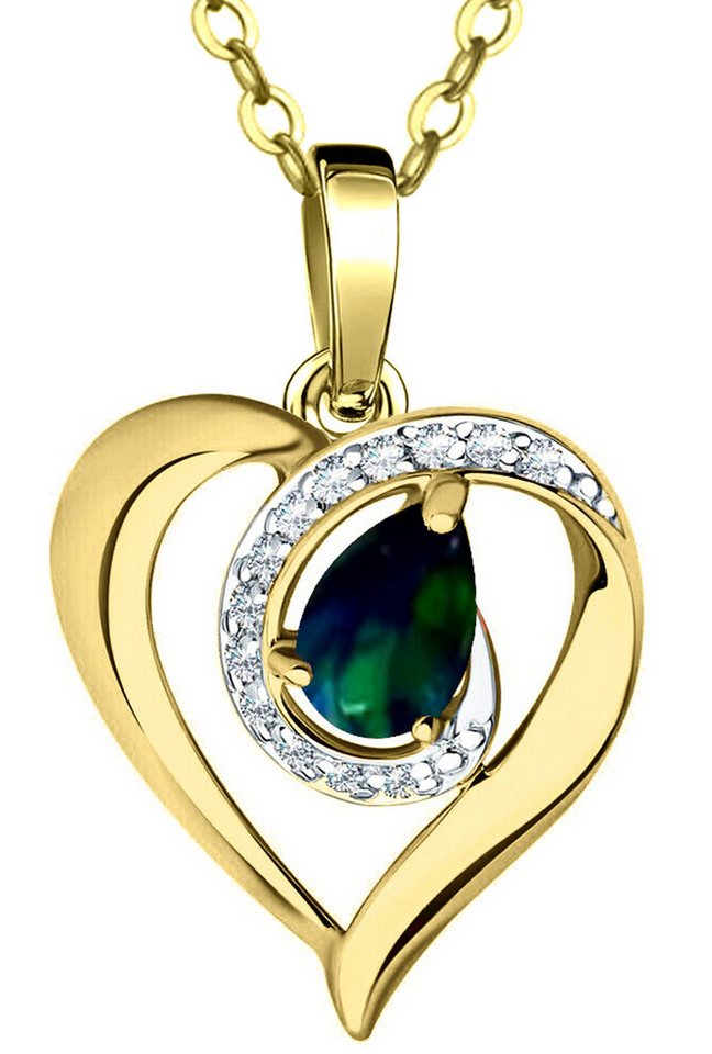 Limana Herzkette echter äthiopischer Opal schwarz Silber 925 Gold Damen Herz-Anhänger (inkl. Herz Geschenkdose und Tasche), 45-50cm Frauengeschenk Liebe Geschenk Idee Goldkette Edelsteinschmuck von Limana