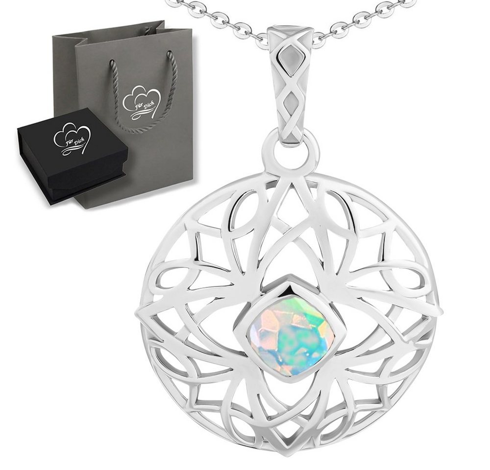 Limana Kette mit Anhänger Damen Silberkette echter Opal 925 Sterling Silber Edelstein Blume (inkl. Herz Geschenkdose und Tüte), Edelsteinschmuck für jeden Tag Geschenkidee von Limana