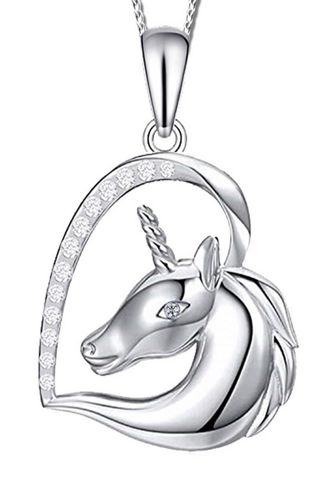 Limana Kette mit Anhänger Herz Pferd Einhorn 925 Sterling Silber Kinderkette Mädchen (inkl. Herz Geschenkdose), Geschenk für Kinder Kinderschmuck von Limana