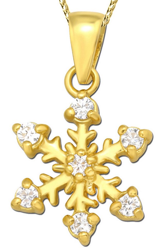 Limana Kette mit Anhänger 925 Sterling Silber Stern goldene Schneeflocke Goldkette (inkl. Geschenkdose mit Engel), Zirkonia Steine Geschenk Idee für Kinder Mädchen Damen Kinderkette von Limana