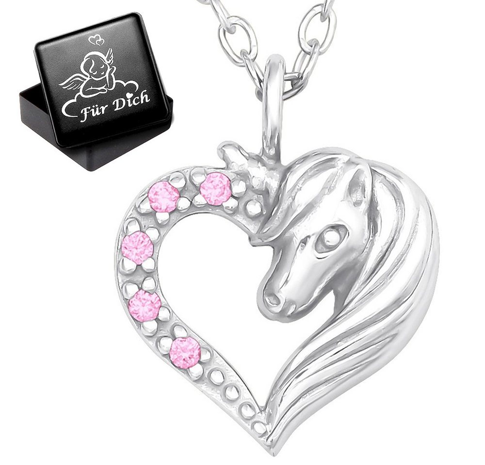 Limana Kette mit Anhänger Kinder Mädchen Kette echt 925 Sterling Silber Herz Einhorn Pferd rosa (inkl. Geschenkdose), Geschenkidee Kinderkette Mädchenkette von Limana